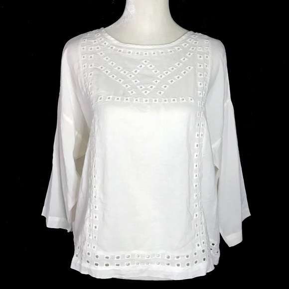 NWT Old Navy square embroidered cotton 3/4 sleeve - Picture 2 of 8